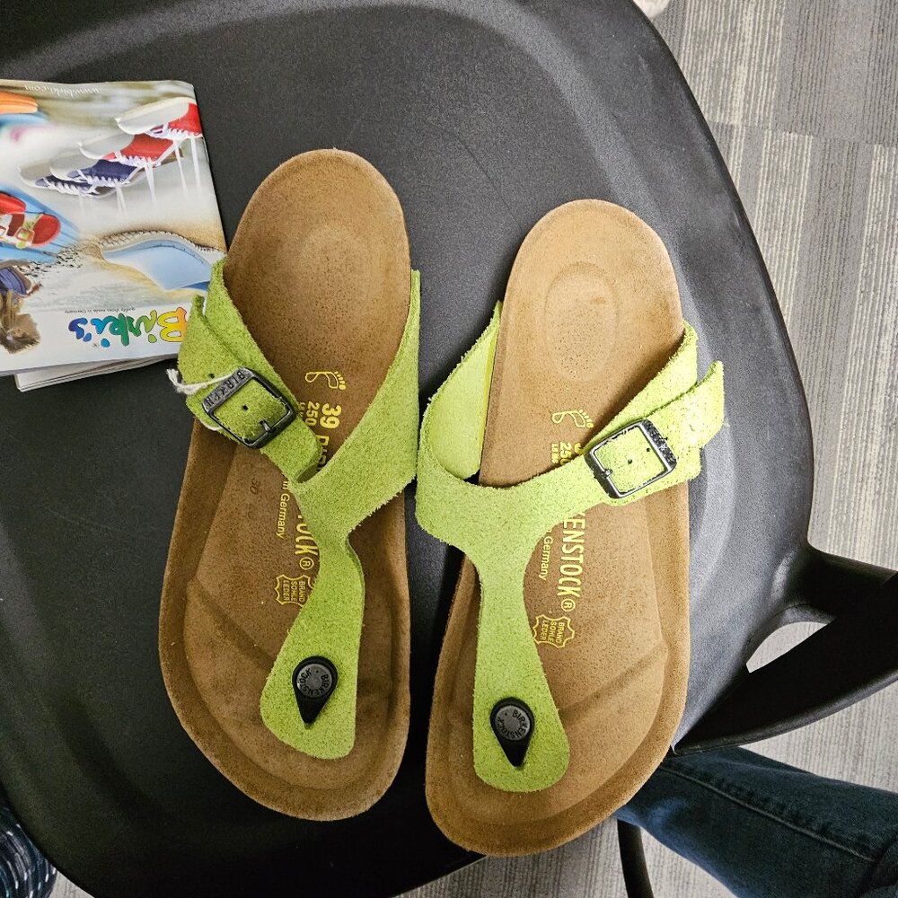 Birkenstock Sandal Womens EU39 Gizeh Lime Green Birko Flor Thong Comfort Slides